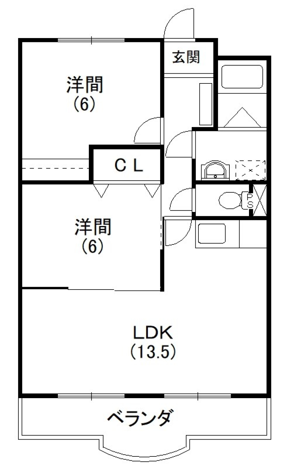 シンプルで機能的な2LDKの間取り図
