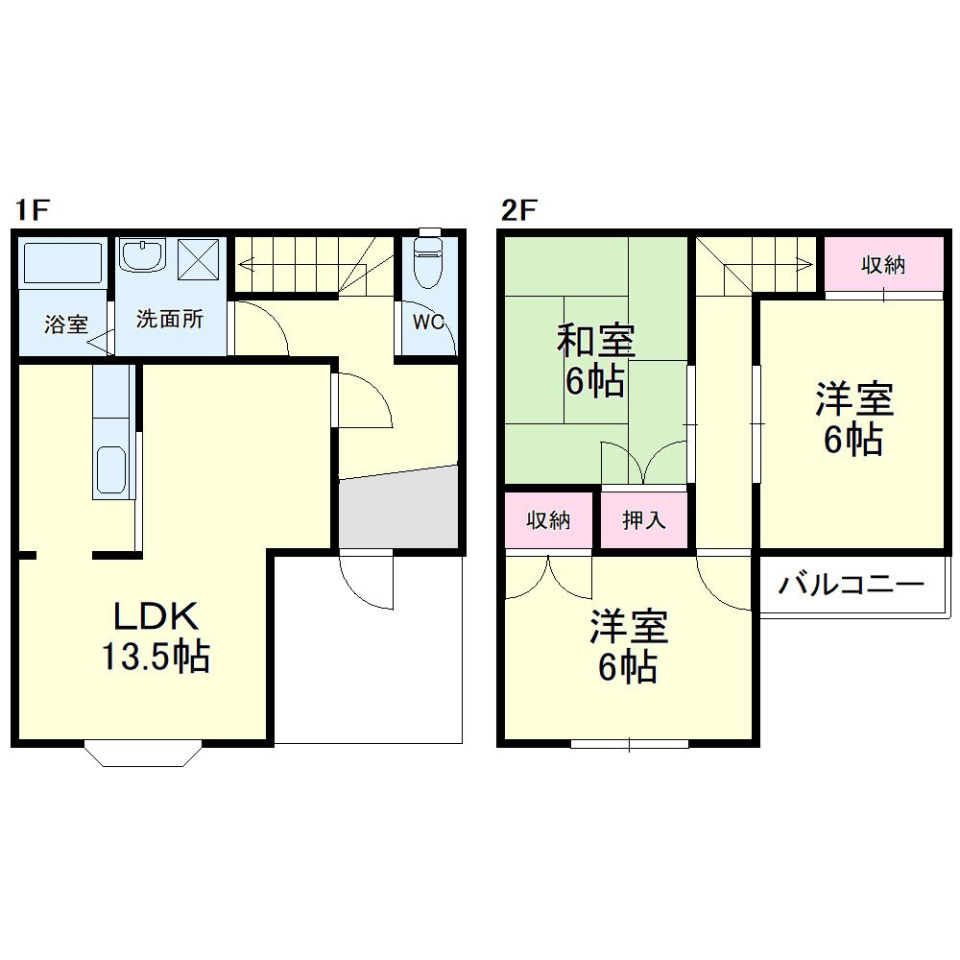 横並びの戸建ての間取り図