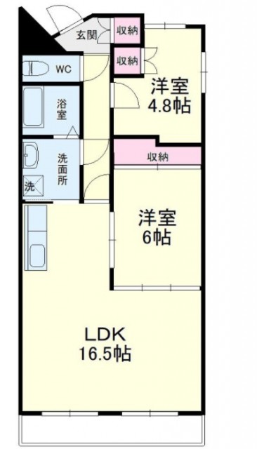 2LDKの間取り図。