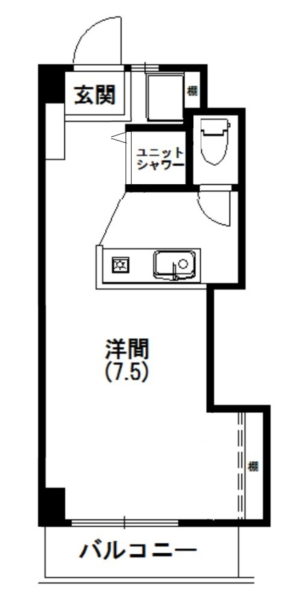 WOOD CORE 1Kの間取り図