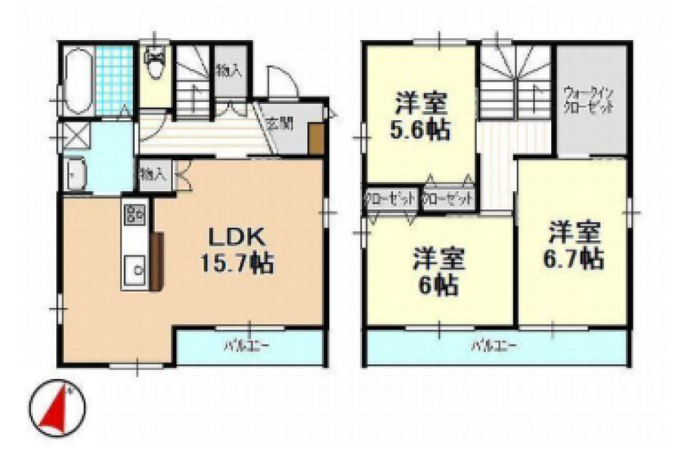 家具が配置しやすい3LDKの間取り図