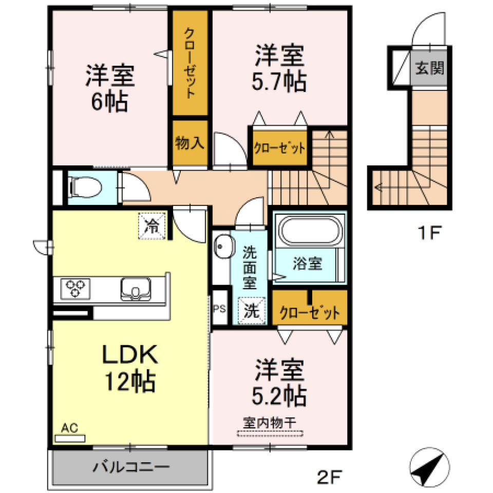 メイン通りから徒歩で6分、まだまだ豊かな環境が望める築浅3LDK。の間取り図